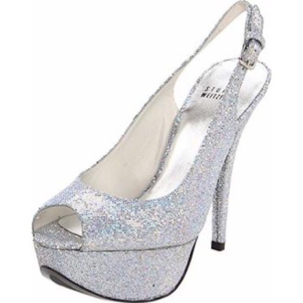 Authentic Stuart Weitzman Silver Glitter Size 6.5